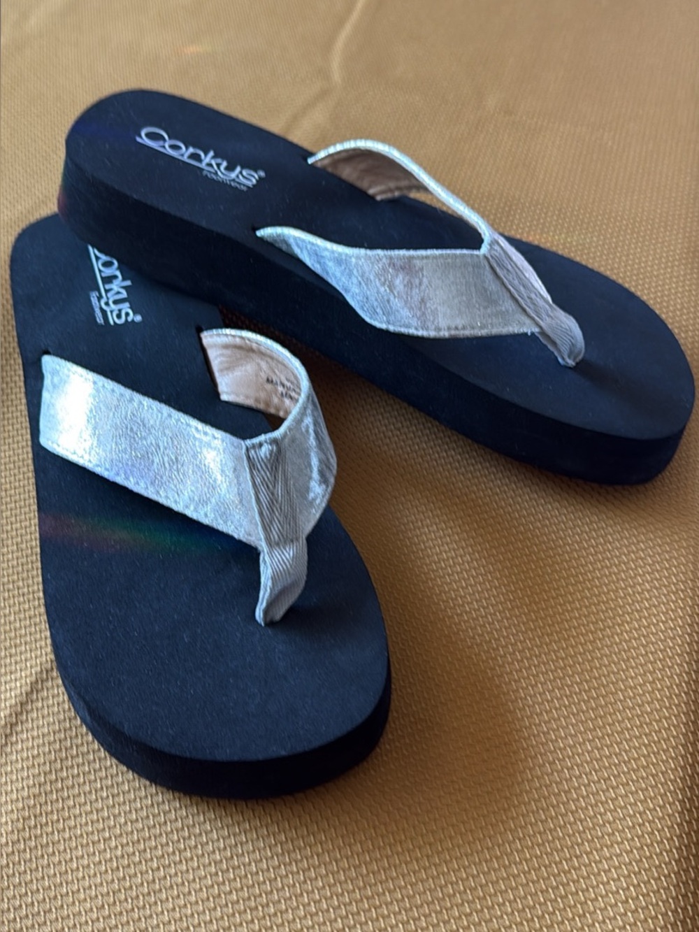 Corkys Black Platform Flip Flop Sandals with Silver Straps NEW women’s size 8